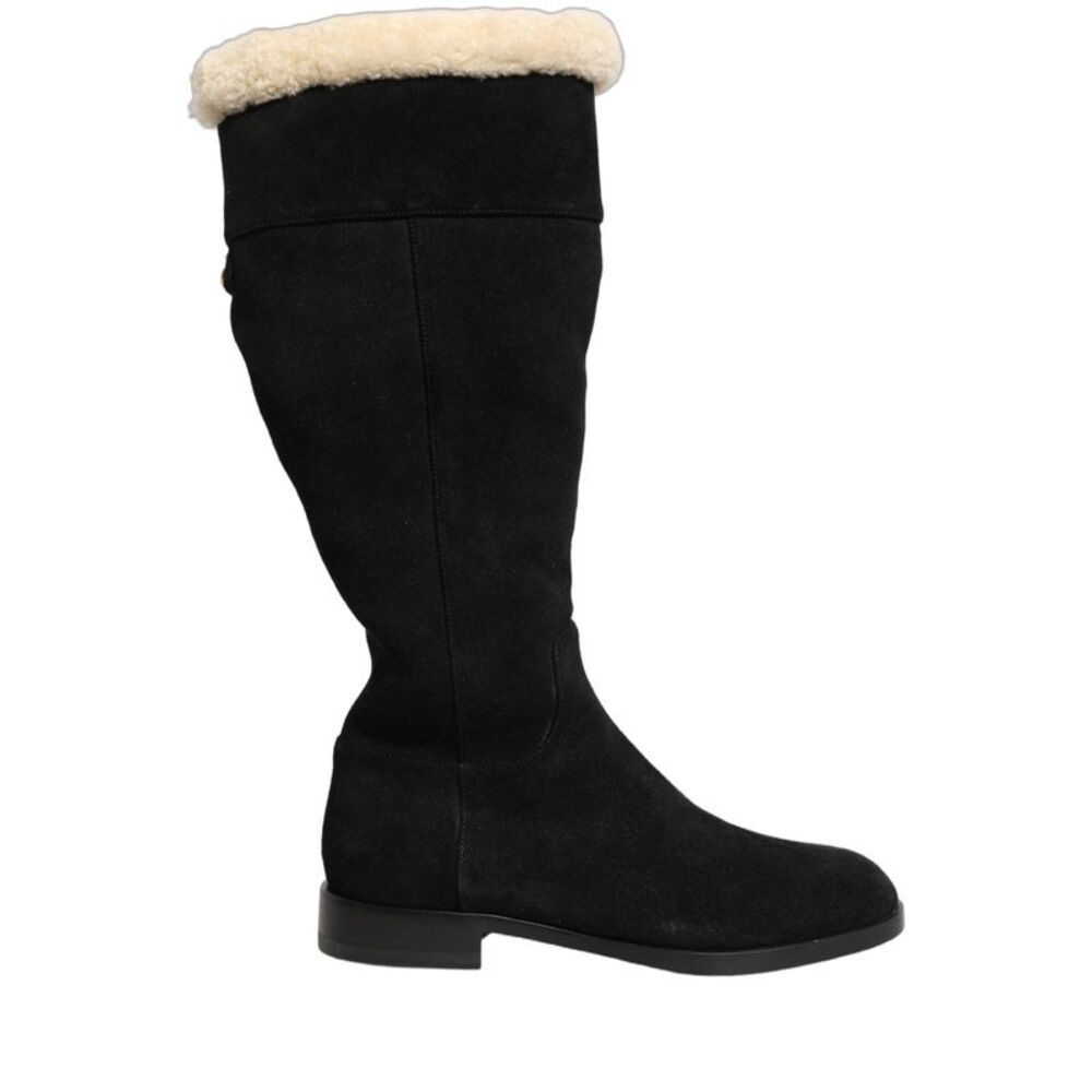 Dolce & Gabbana Suede Leather Knee High Boots Women's Black